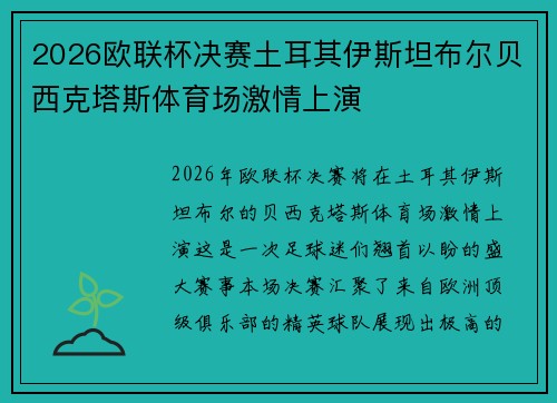 2026欧联杯决赛土耳其伊斯坦布尔贝西克塔斯体育场激情上演